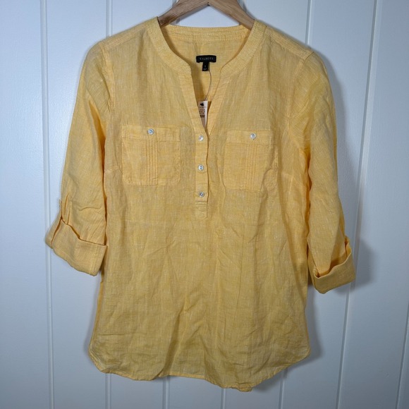 Talbots Tops - Talbots Popover Top Womens Sz S Yellow Roll Tab Sleeve Linen Beach Nautical NWT!